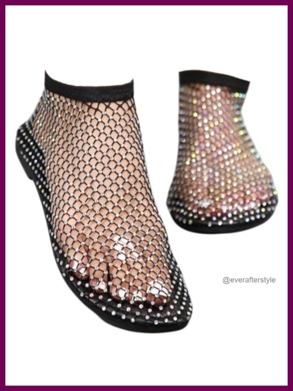 Mesh Flats Women Fishnet Sandals Low Heel Slip On Rhinestone Shoes